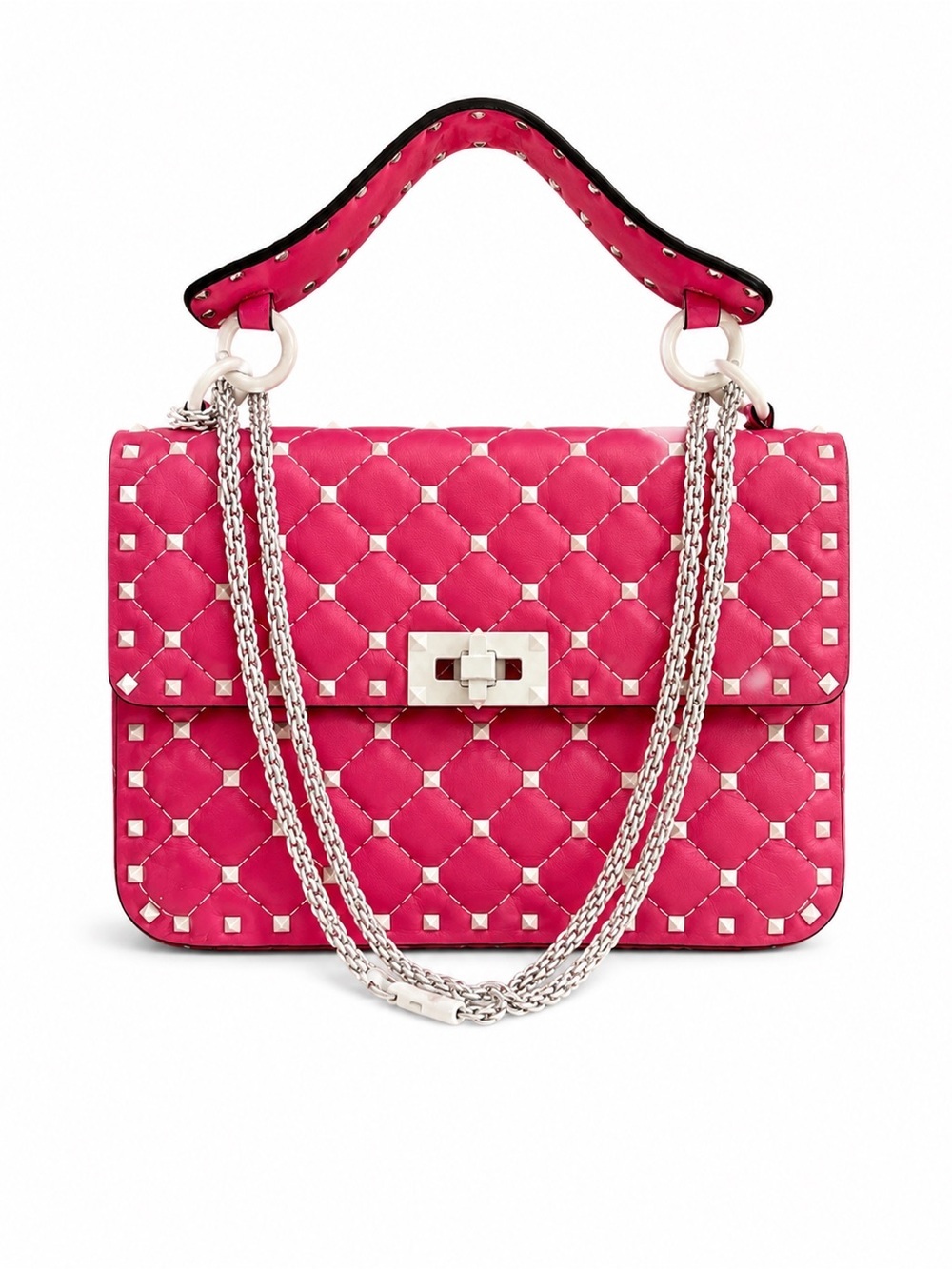 Valentino Garavani Rockstud Spike Pink Quilted Leather Shoulder Bag - Picture 1 of 12